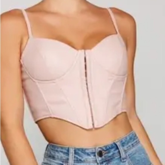 Say What? Faux Leather Blush Pink Bustier Crop Top Corset Size XL - Picture 1 of 7